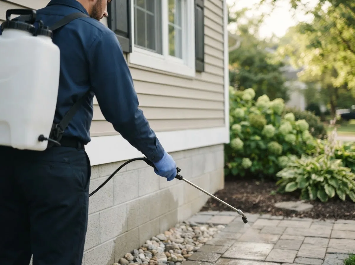 Pest control technician inspecting a home in Woodlake, CA